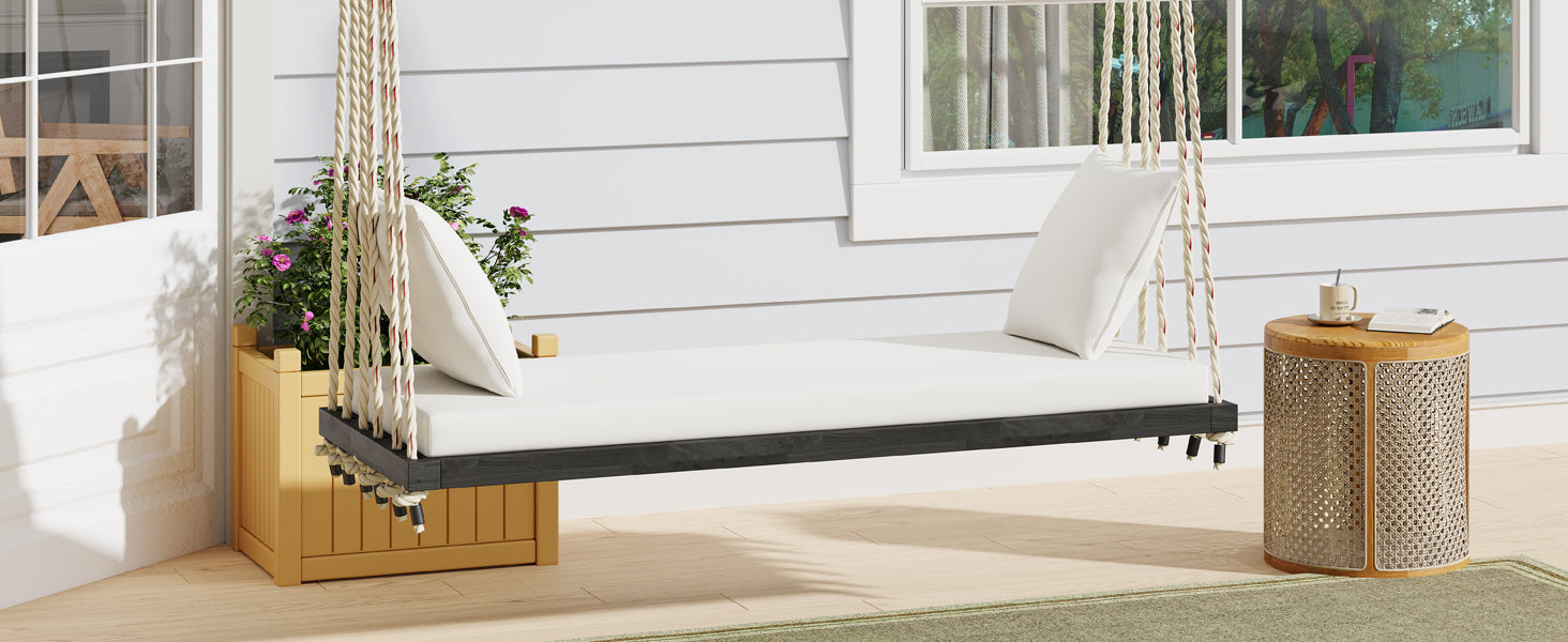 Patio Wooden Swing Chair, Hanging Porch Swing Bench with