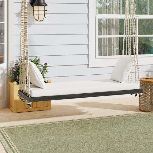Patio Wooden Swing Chair, Hanging Porch Swing Bench with