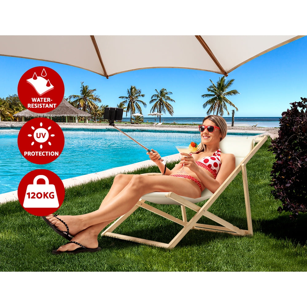 Gardeon Outdoor Chairs Sun Lounge Deck Beach Chair Folding Wooden