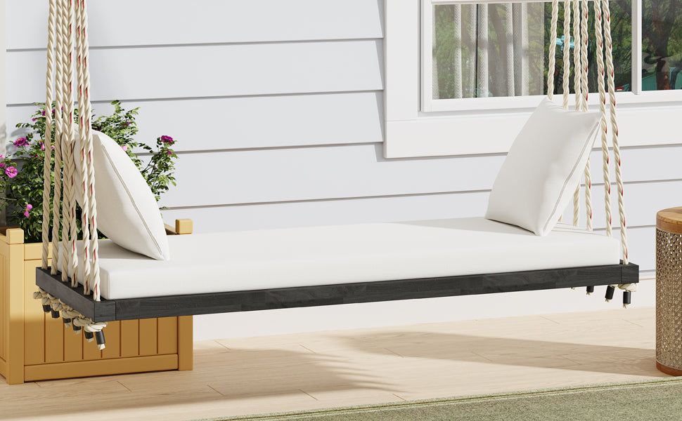 Patio Wooden Swing Chair, Hanging Porch Swing Bench with